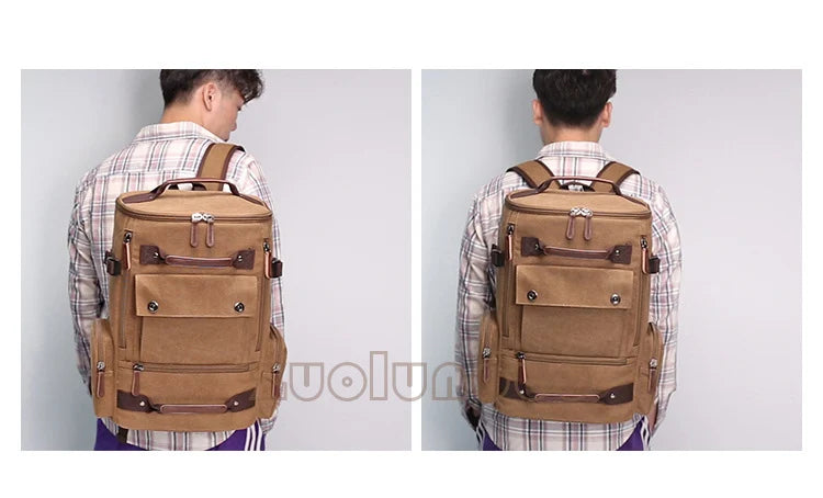Men's Vintage Canvas Backpack Travel Laptop Bag Large Capacity Durable