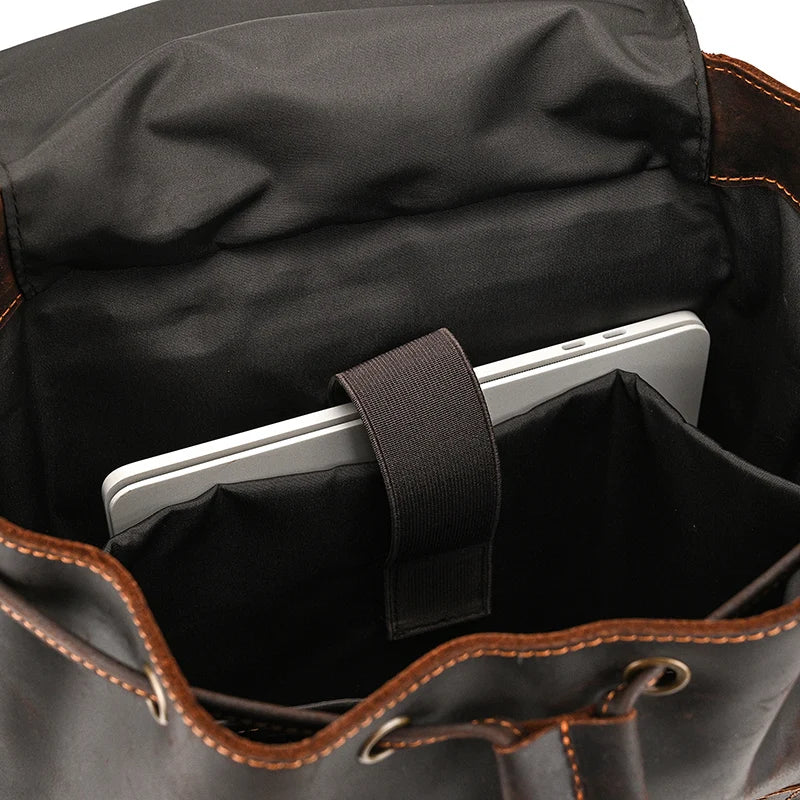 Vintage Crazy Horse Leather Backpack 15.6" Laptop Travel Daypack for Men