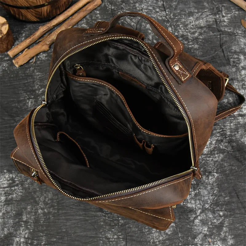 Retro Genuine Leather Backpack for Men – Durable Crazy Horse Daypack