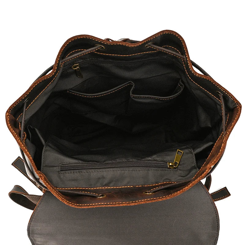 Vintage Crazy Horse Leather Backpack 15.6" Laptop Travel Daypack for Men