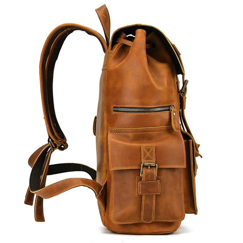 Vintage Crazy Horse Leather Backpack 15.6" Laptop Travel Daypack for Men