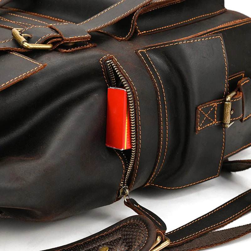Vintage Crazy Horse Leather Backpack 15.6" Laptop Travel Daypack for Men