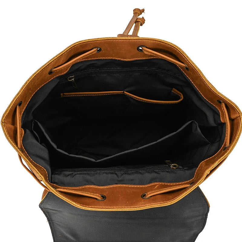 Vintage Crazy Horse Leather Backpack 15.6" Laptop Travel Daypack for Men