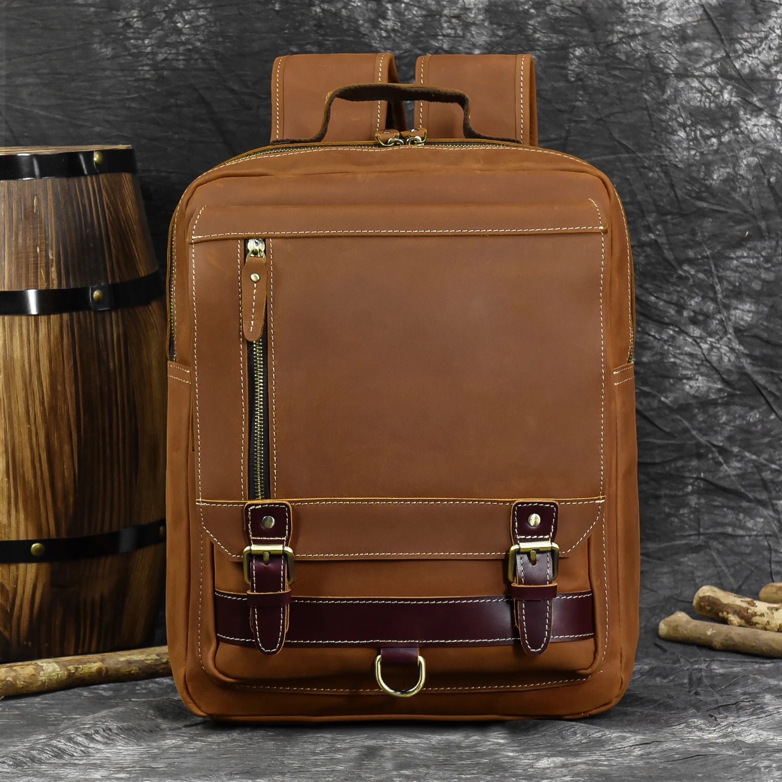 Retro Genuine Leather Backpack for Men – Durable Crazy Horse Daypack