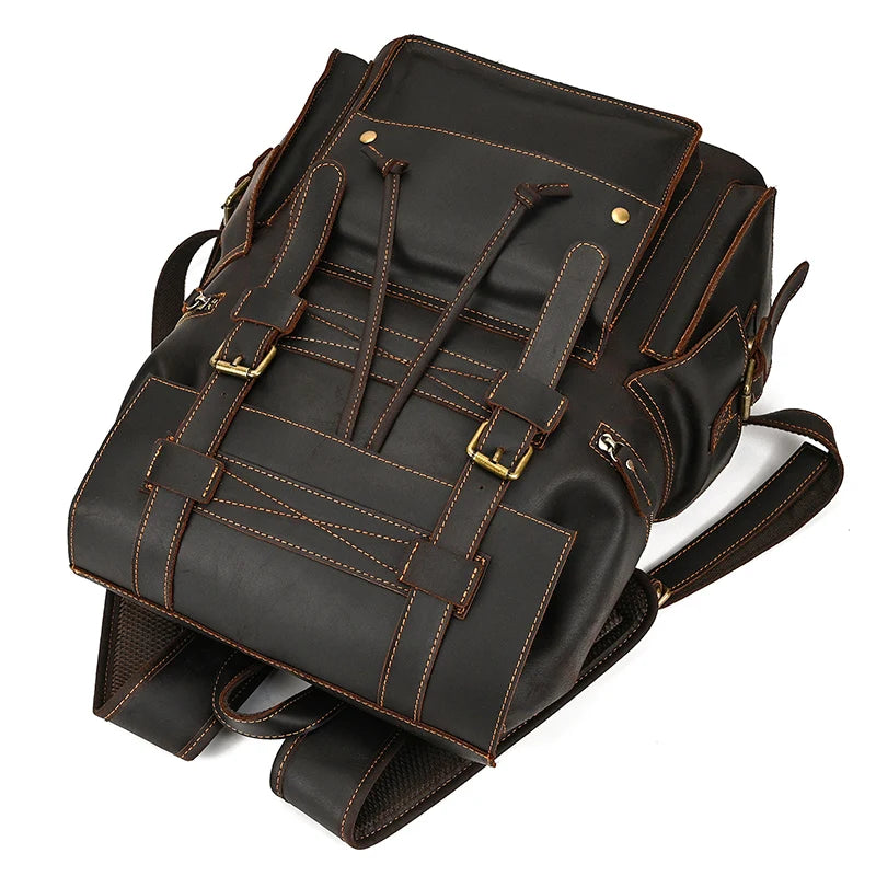 Vintage Crazy Horse Leather Backpack 15.6" Laptop Travel Daypack for Men