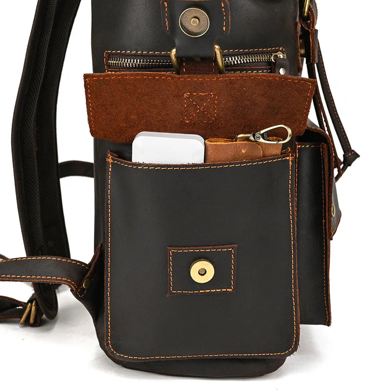 Vintage Crazy Horse Leather Backpack 15.6" Laptop Travel Daypack for Men