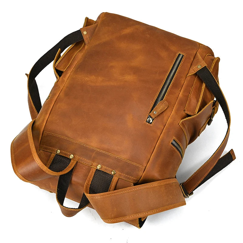 Vintage Crazy Horse Leather Backpack 15.6" Laptop Travel Daypack for Men