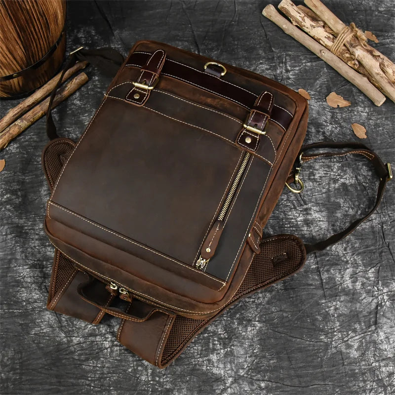 Retro Genuine Leather Backpack for Men – Durable Crazy Horse Daypack
