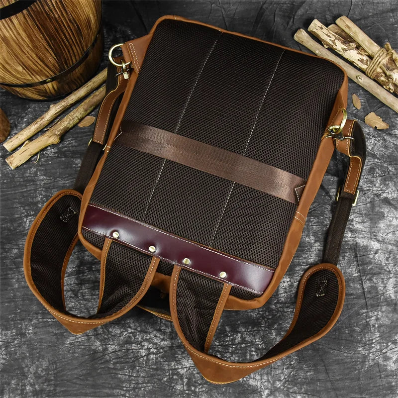 Retro Genuine Leather Backpack for Men – Durable Crazy Horse Daypack
