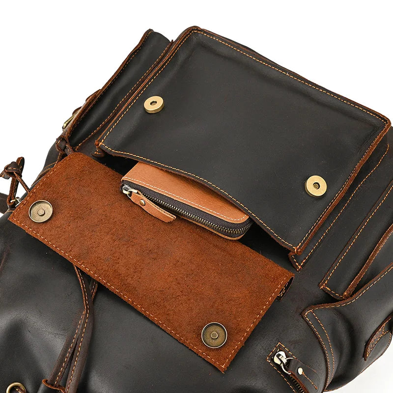 Vintage Crazy Horse Leather Backpack 15.6" Laptop Travel Daypack for Men