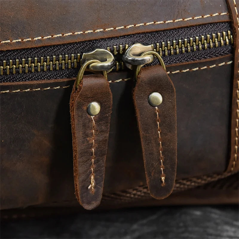 Retro Genuine Leather Backpack for Men – Durable Crazy Horse Daypack