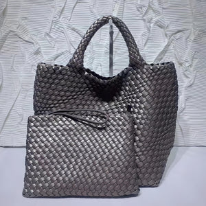 Soft PU Leather Woven Tote Handbag