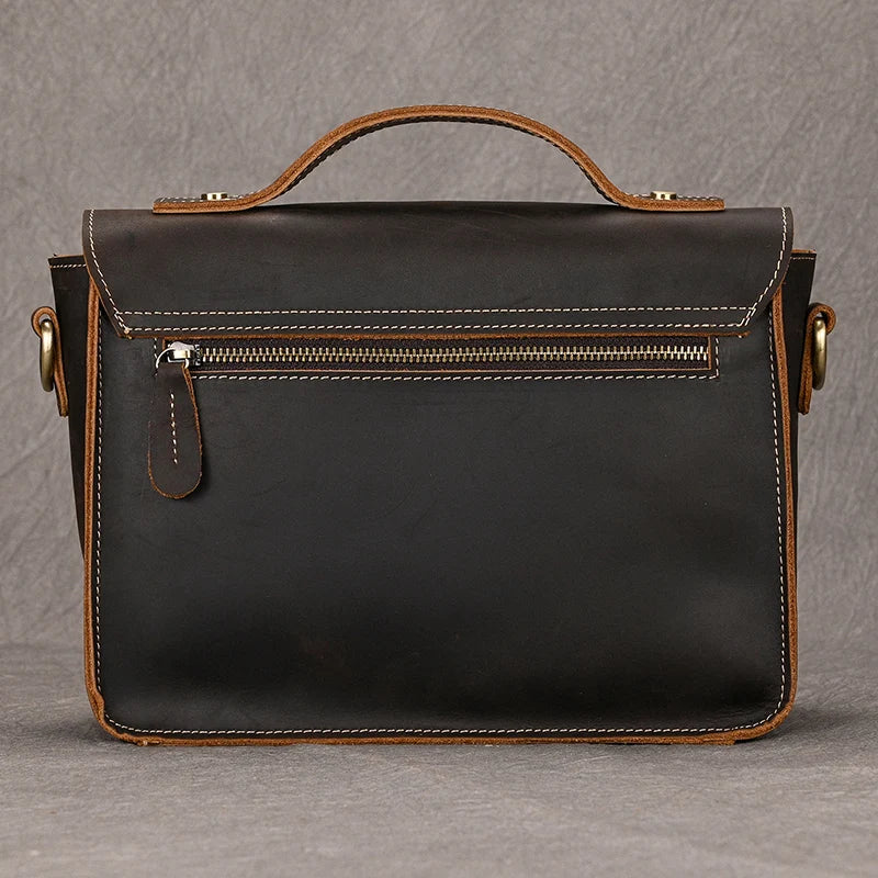 Vintage Crazy Horse Leather Men's Shoulder Crossbody Travel Bag