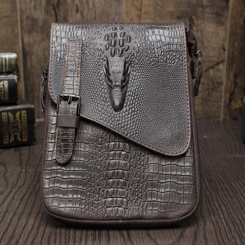 Alligator Crocodile Pattern Men’s Cow Leather Shoulder Bag