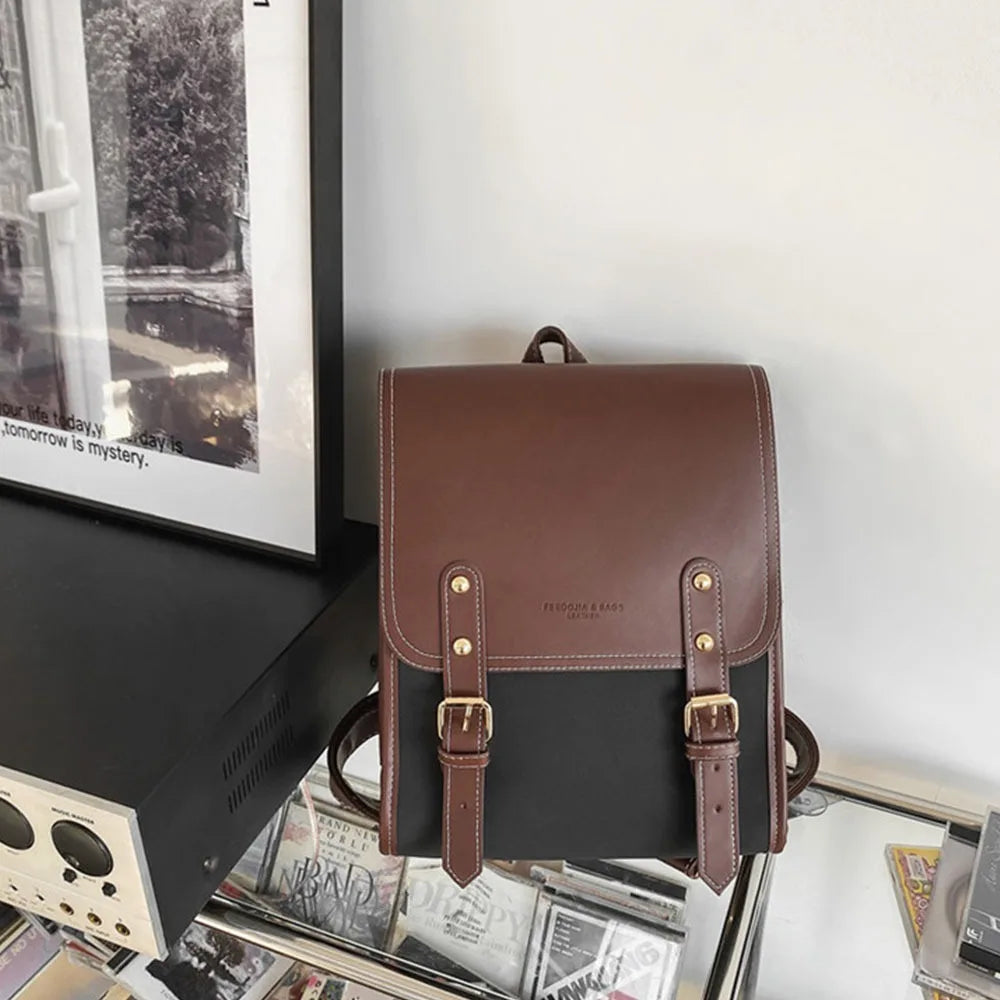 Japanese PU Leather School Laptop Backpack – Stylish Travel Bag for Students