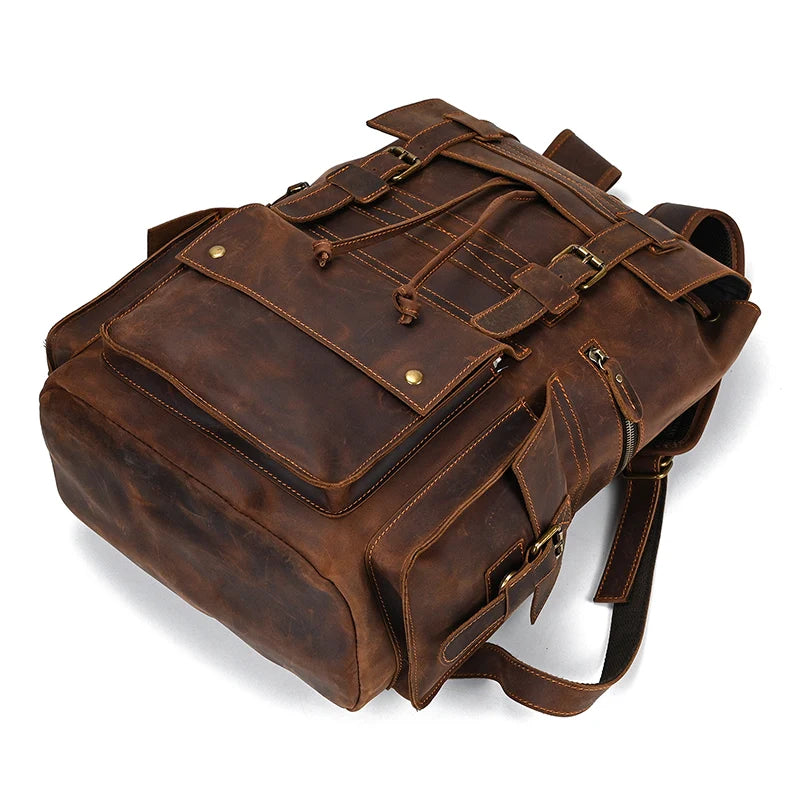 Vintage Crazy Horse Leather Backpack 15.6" Laptop Travel Daypack for Men