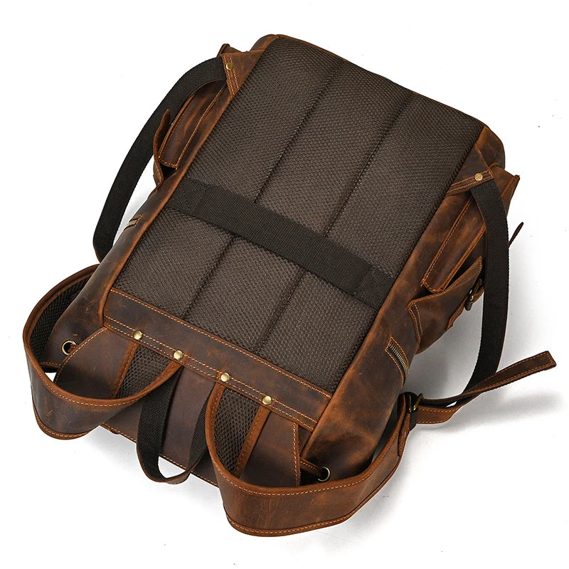 Vintage Crazy Horse Leather Backpack 15.6" Laptop Travel Daypack for Men