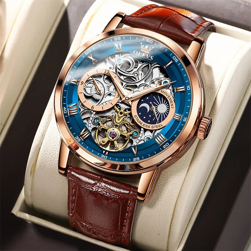 Luxury Men’s Skeleton Automatic Leather Waterproof Mechanical Watch