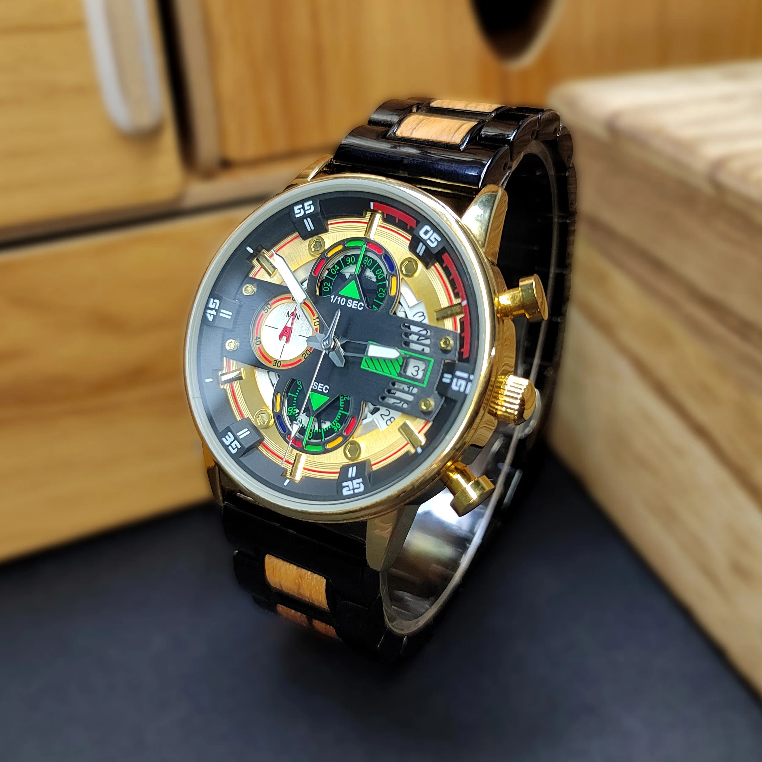 Luxury Men’s Wooden Chronograph Watch – Unique Design, Stylish Gift Timepiece