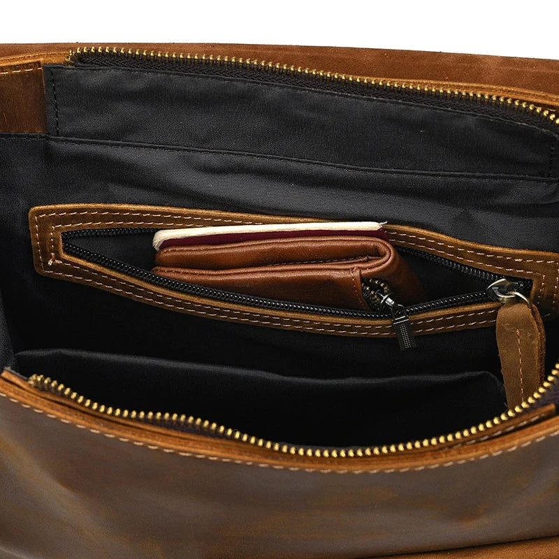 Vintage Crazy Horse Leather Backpack for Men – 15" Laptop Business Travel Bag