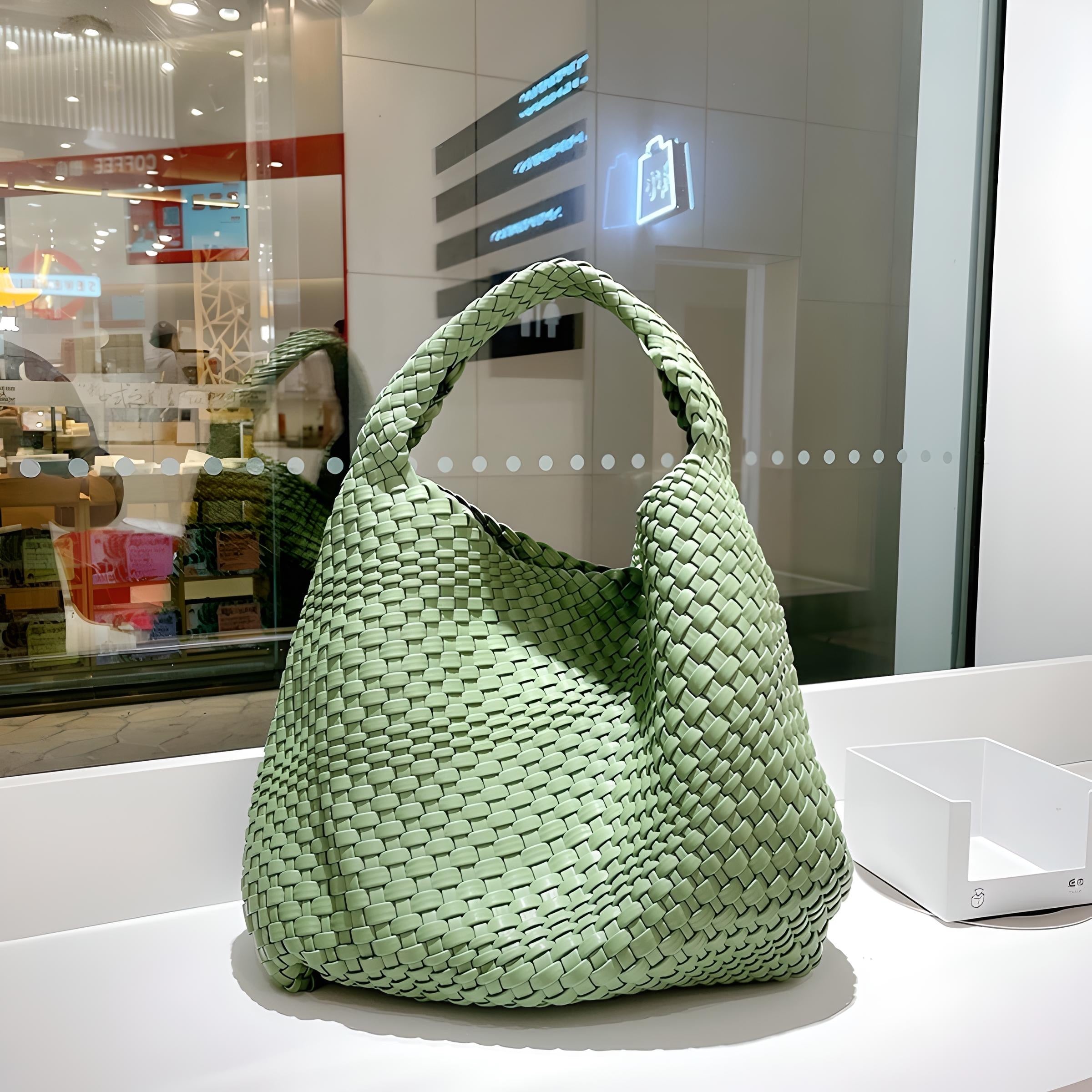 Soft PU Leather Woven Tote Handbag