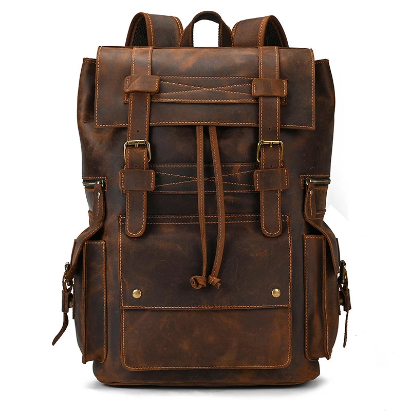 Vintage Crazy Horse Leather Backpack 15.6" Laptop Travel Daypack for Men