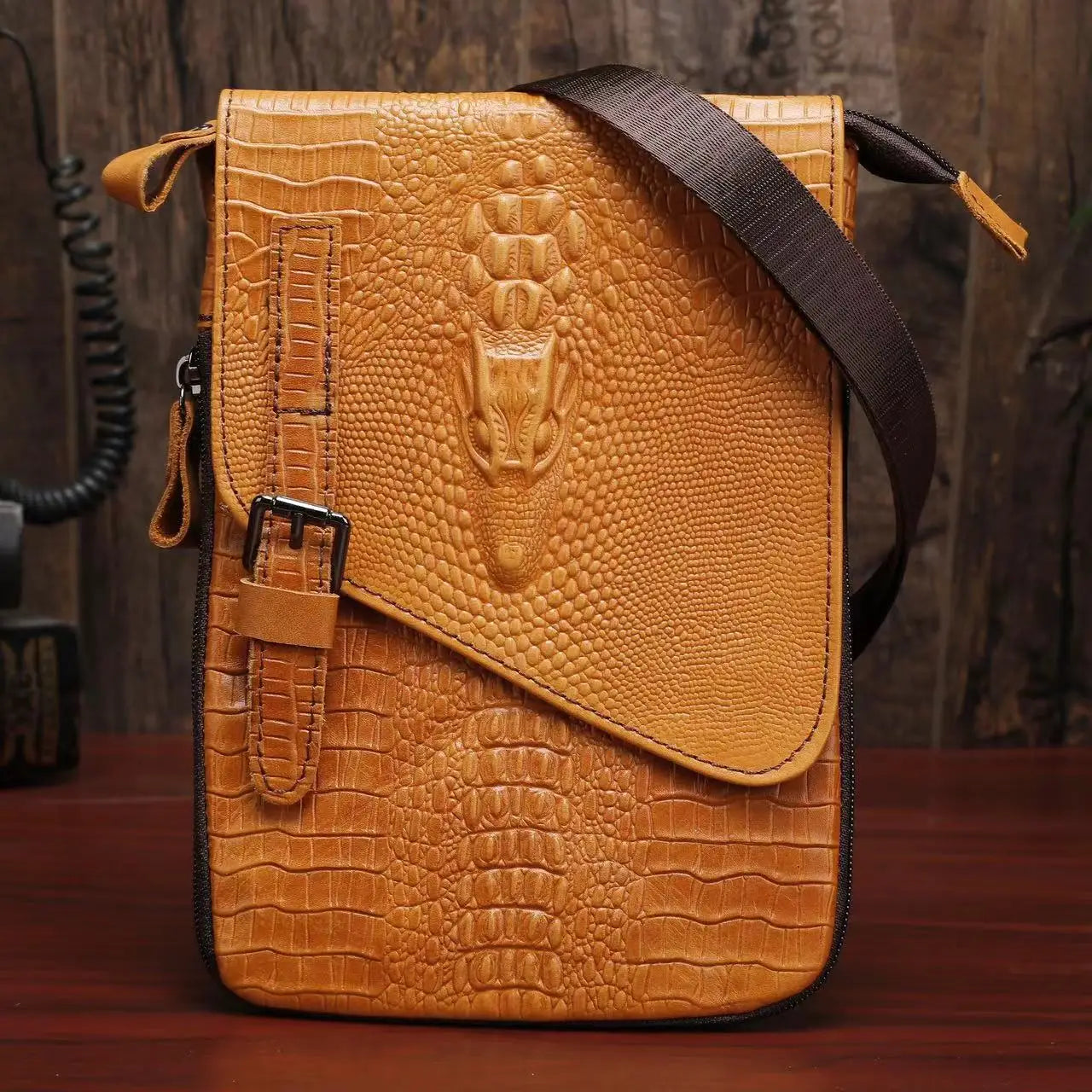 Alligator Crocodile Pattern Men’s Cow Leather Shoulder Bag
