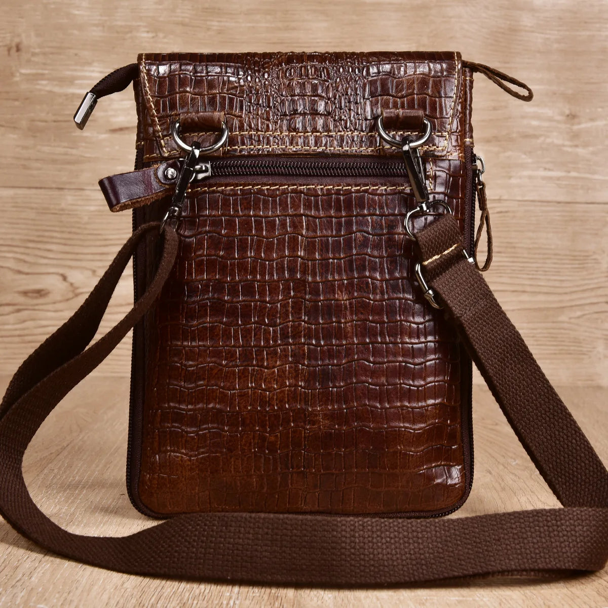 Alligator Crocodile Pattern Men’s Cow Leather Shoulder Bag