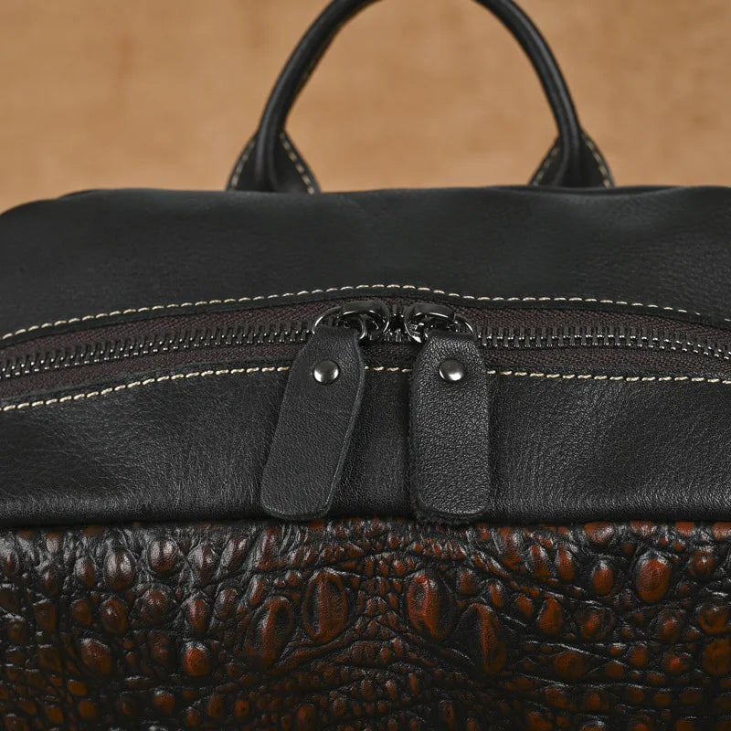 Premium Retro Cowhide Backpack with Crocodile Pattern – Business & Travel