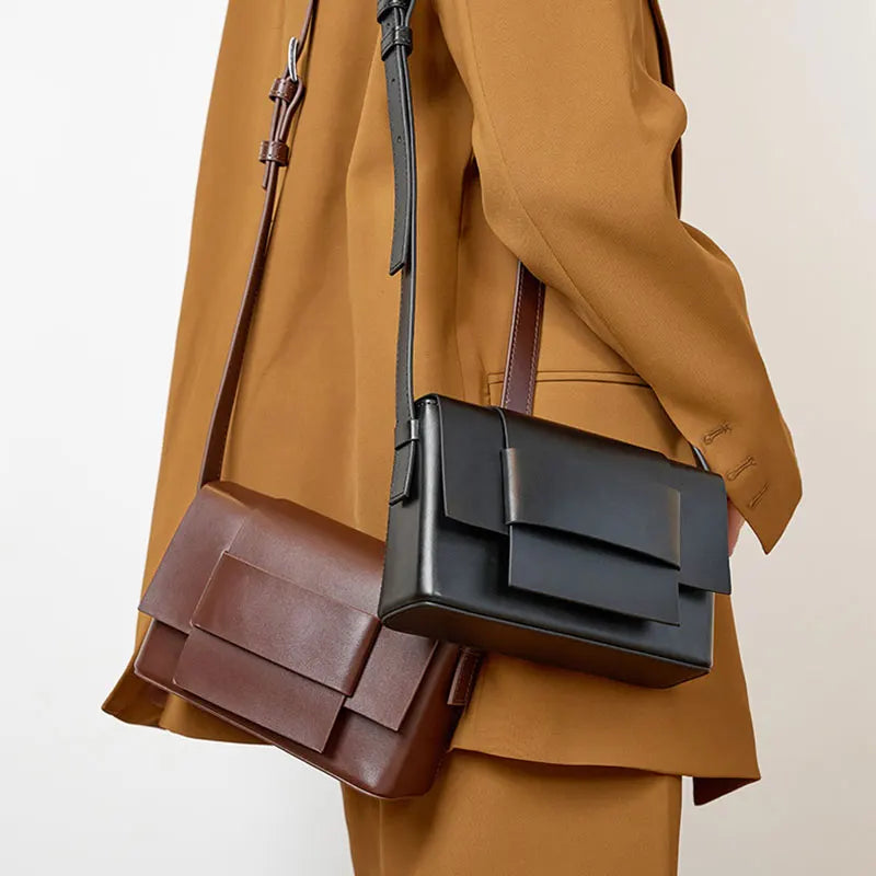 Soft Leather Crossbody Shoulder Bag – Woven Square Tofu Style, Fashionable