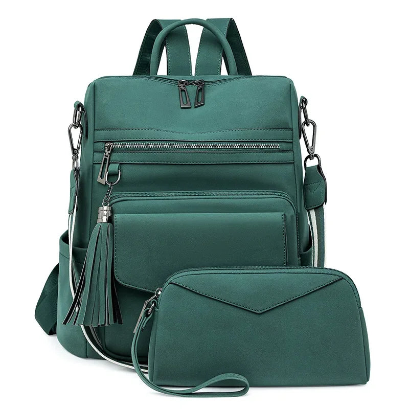 Large Leather Backpack for Women Travel Fashion Shoulder Bag With Tassel Purse