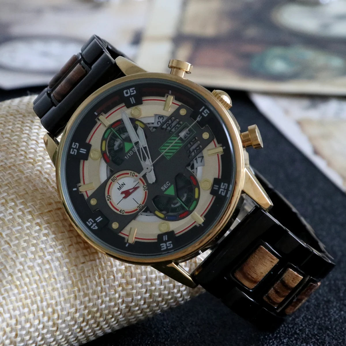 Luxury Men’s Wooden Chronograph Watch – Unique Design, Stylish Gift Timepiece
