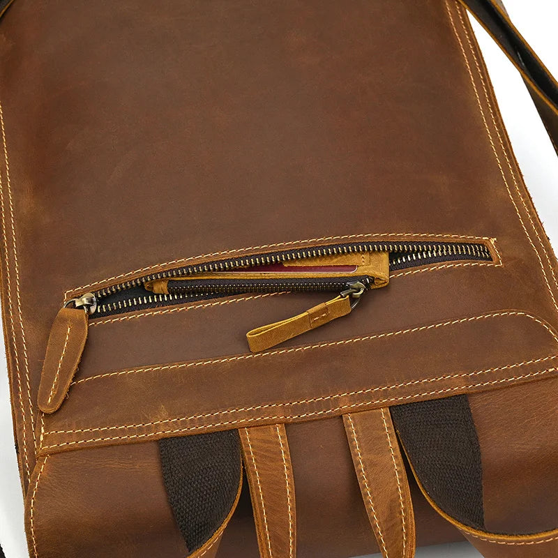 Vintage Crazy Horse Leather Backpack for Men – 15" Laptop Business Travel Bag
