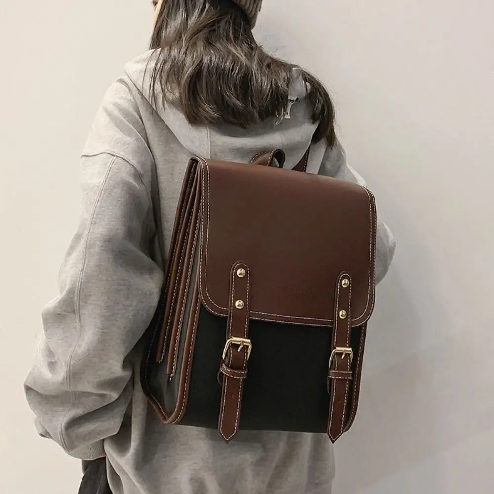 Japanese PU Leather School Laptop Backpack – Stylish Travel Bag for Students