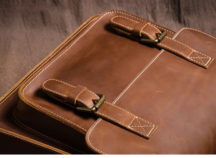 Retro Crazy Horse Leather Messenger Bag Crossbody Satchel