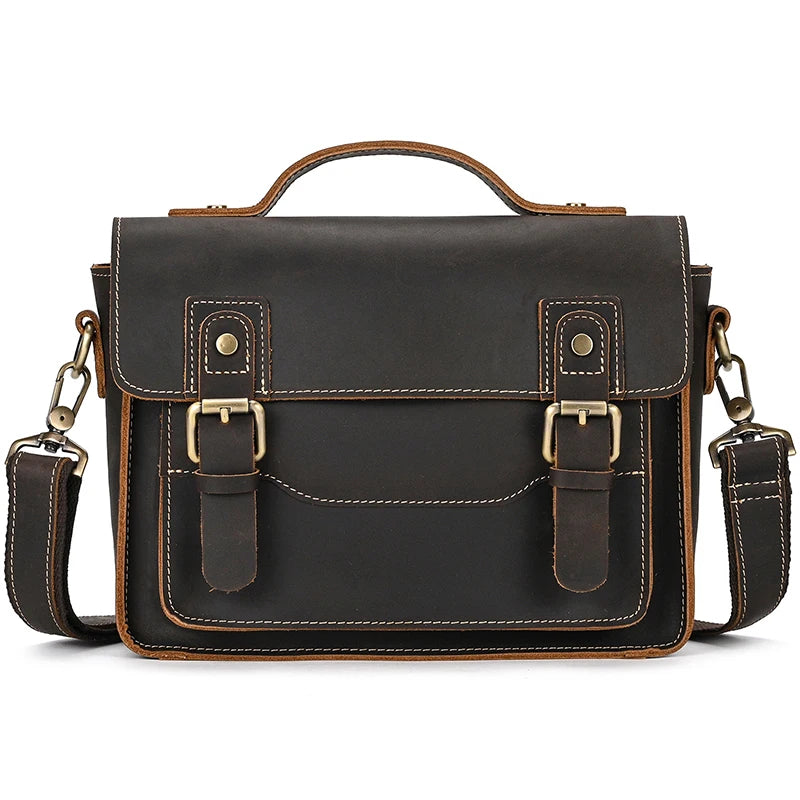 Vintage Crazy Horse Leather Men's Shoulder Crossbody Travel Bag
