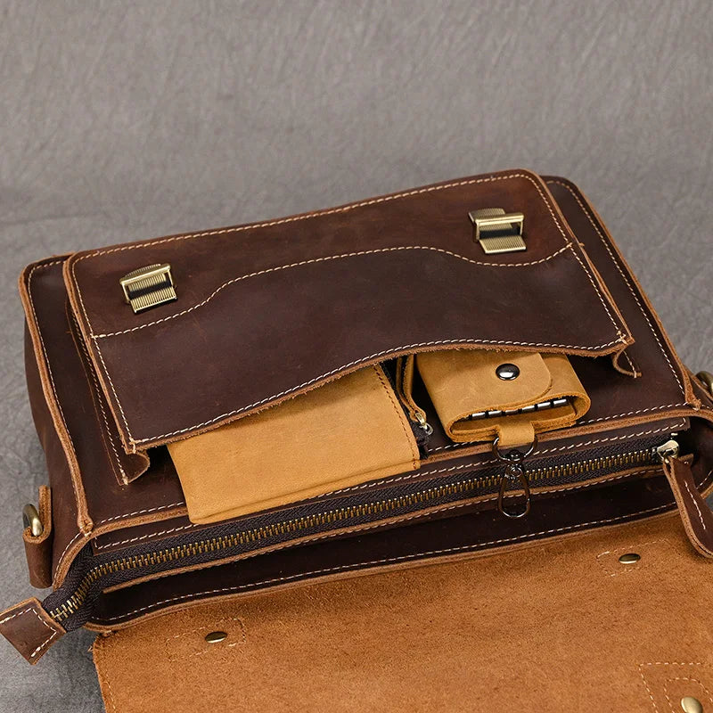 Vintage Crazy Horse Leather Men's Shoulder Crossbody Travel Bag