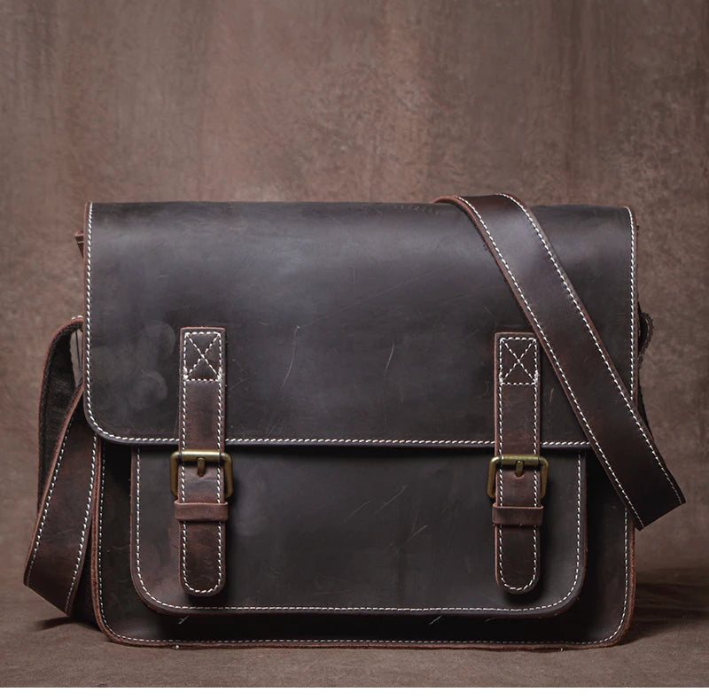 Retro Crazy Horse Leather Messenger Bag Crossbody Satchel