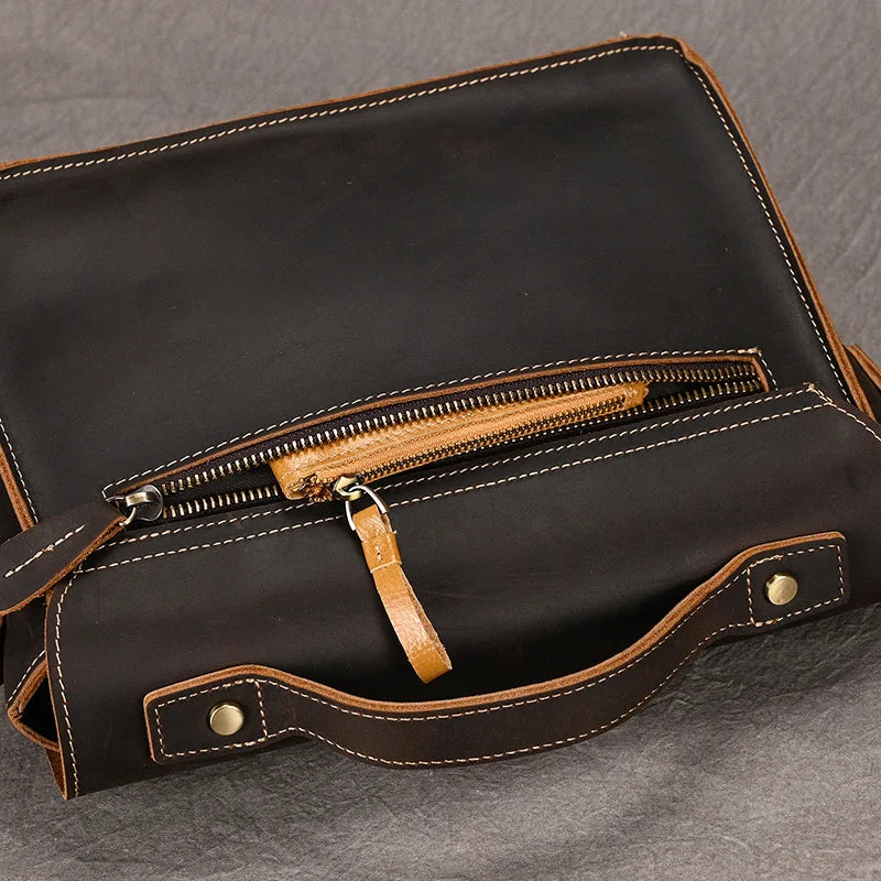 Vintage Crazy Horse Leather Men's Shoulder Crossbody Travel Bag