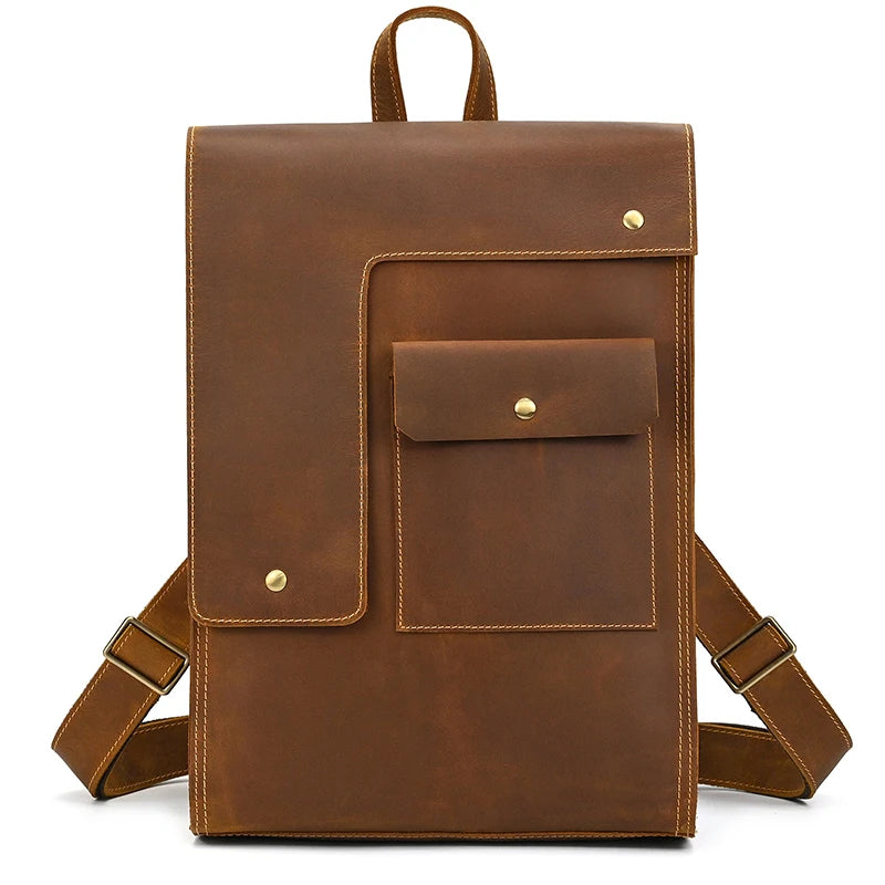 Vintage Crazy Horse Leather Backpack for Men – 15" Laptop Business Travel Bag
