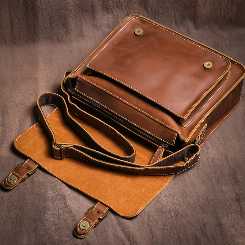 Retro Crazy Horse Leather Messenger Bag Crossbody Satchel