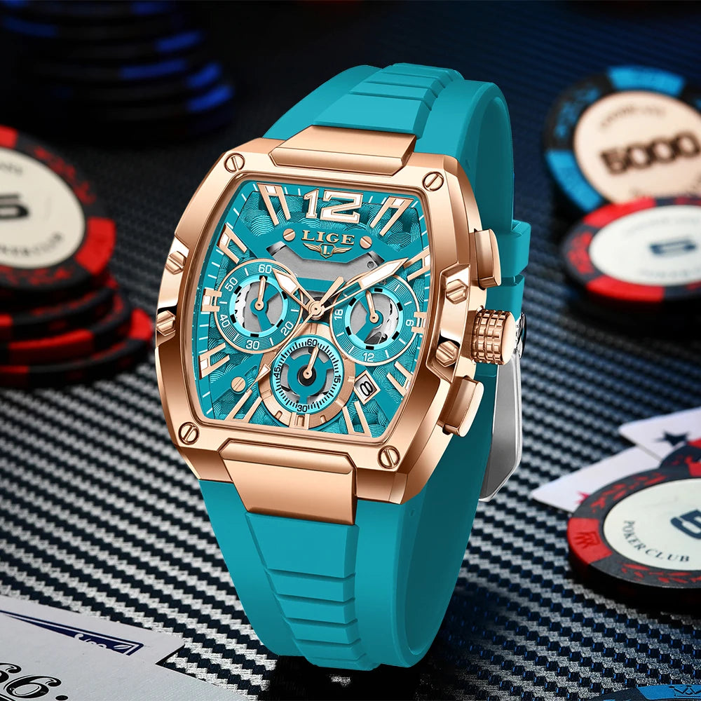 Men’s Sport Chronograph Watch with Calendar & Silicone Strap Quartz