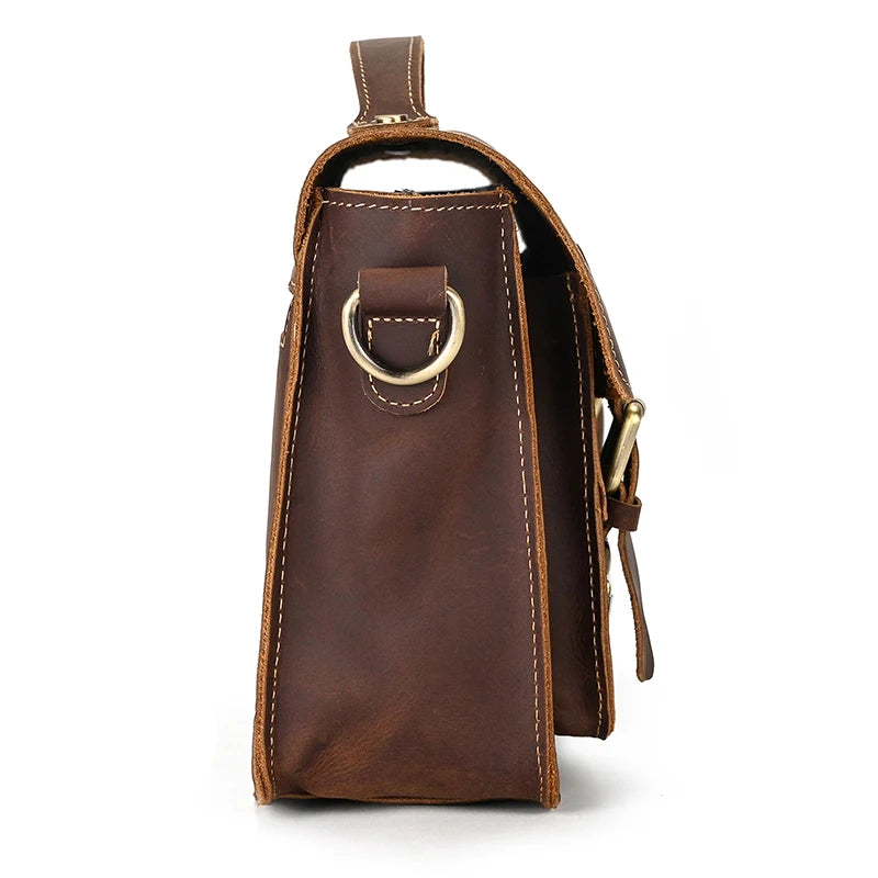 Vintage Crazy Horse Leather Men's Shoulder Crossbody Travel Bag