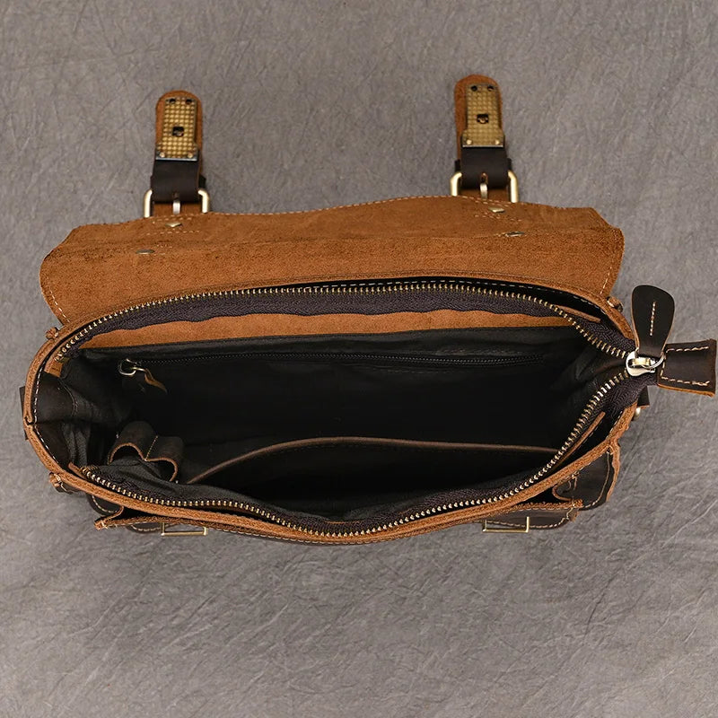 Vintage Crazy Horse Leather Men's Shoulder Crossbody Travel Bag