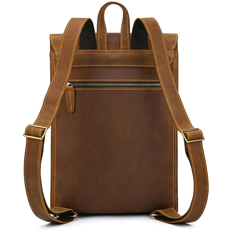 Vintage Crazy Horse Leather Backpack for Men – 15" Laptop Business Travel Bag