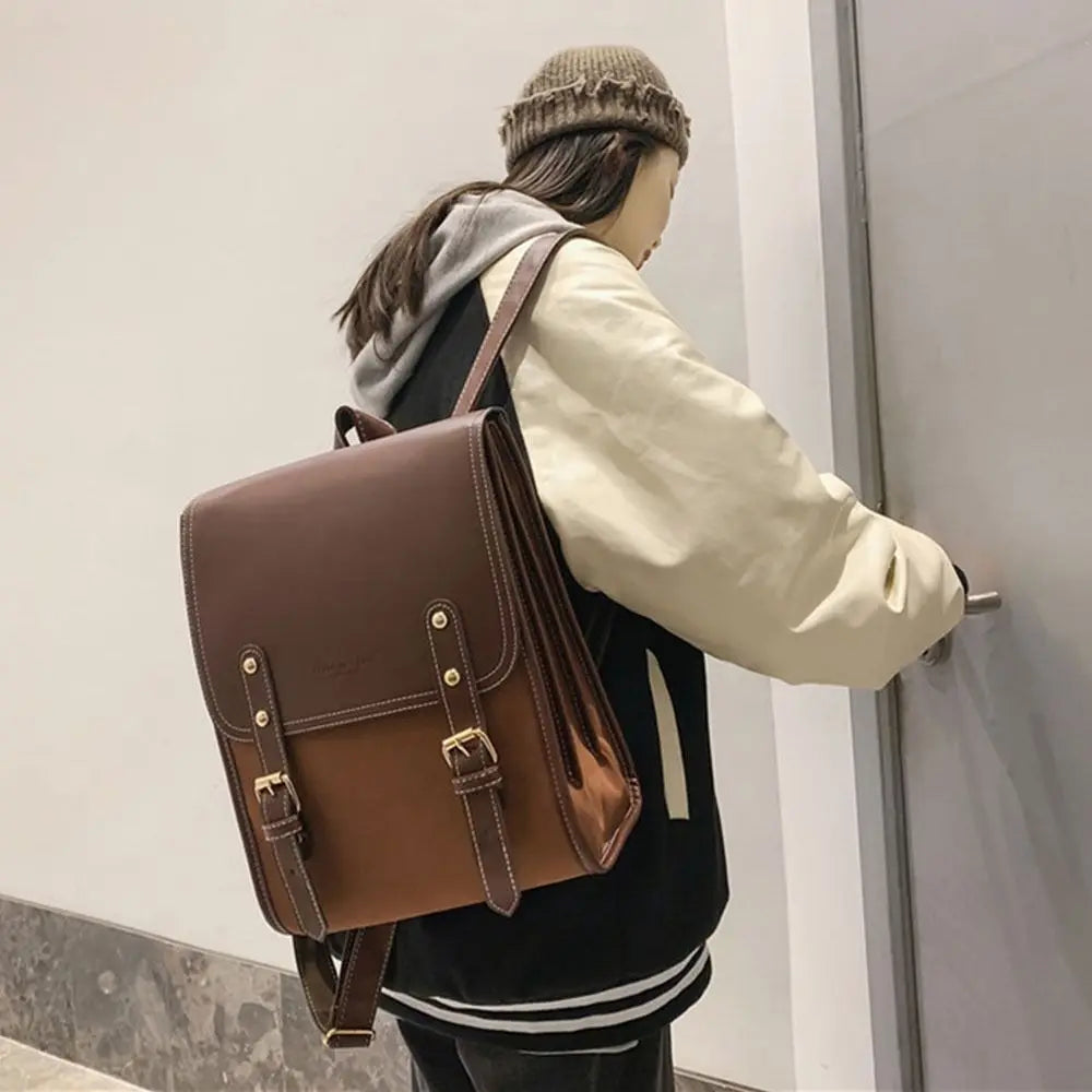 Japanese PU Leather School Laptop Backpack – Stylish Travel Bag for Students