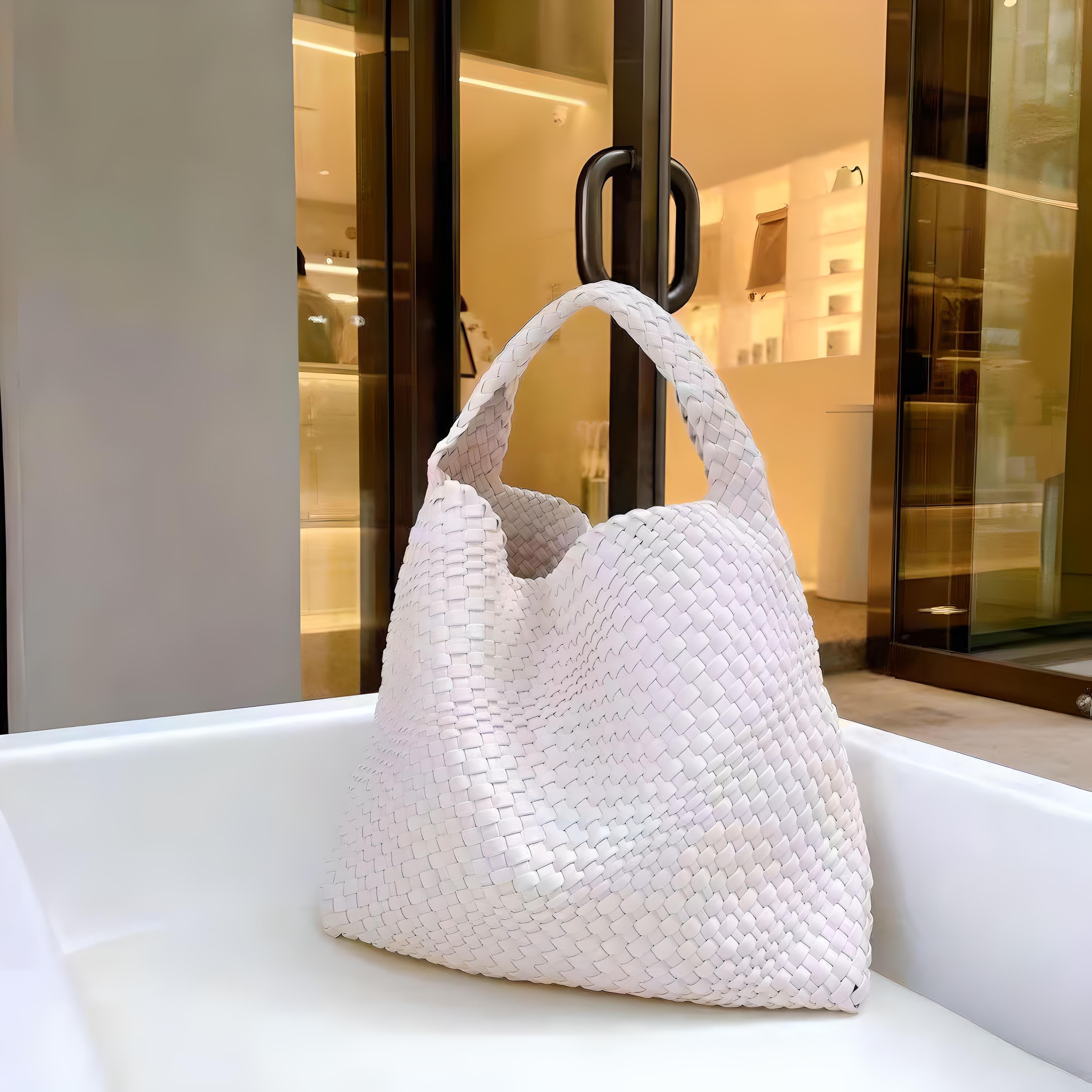 Soft PU Leather Woven Tote Handbag