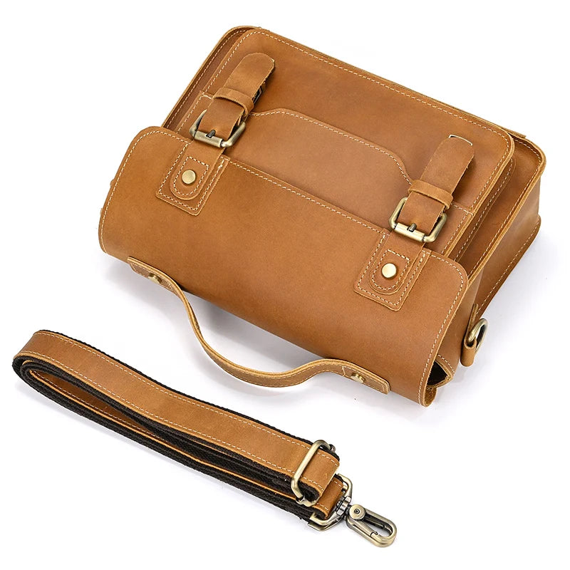Vintage Crazy Horse Leather Men's Shoulder Crossbody Travel Bag