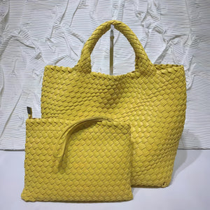 Soft PU Leather Woven Tote Handbag