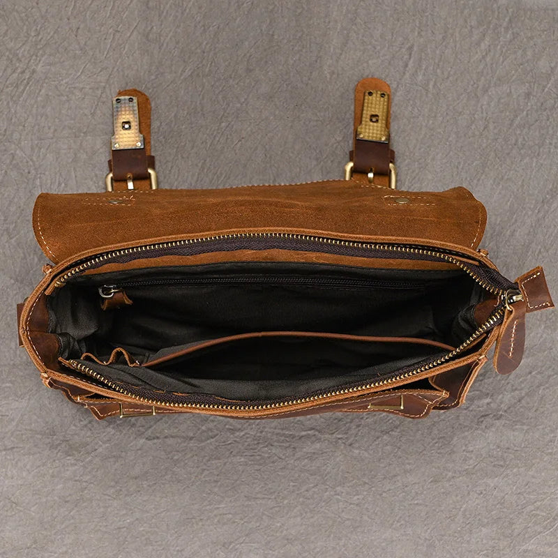 Vintage Crazy Horse Leather Men's Shoulder Crossbody Travel Bag